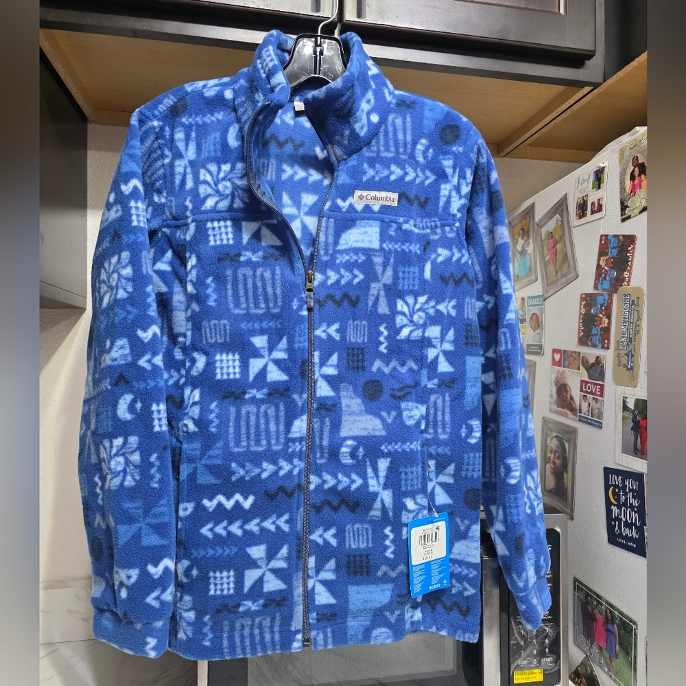 Columbia Blue Patterned Youth Boys Size 14/16 Fleece Jacket